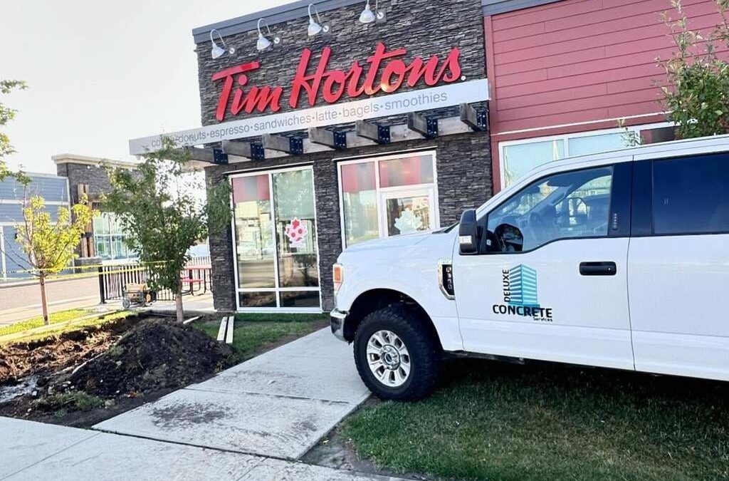 Truck in front of Tim Hortons.